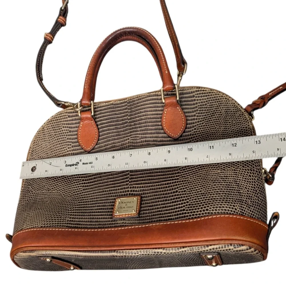 Dooney and Bourke Snake Skin Embossed Leather Satchel Dome Bag Grey Brown Strap